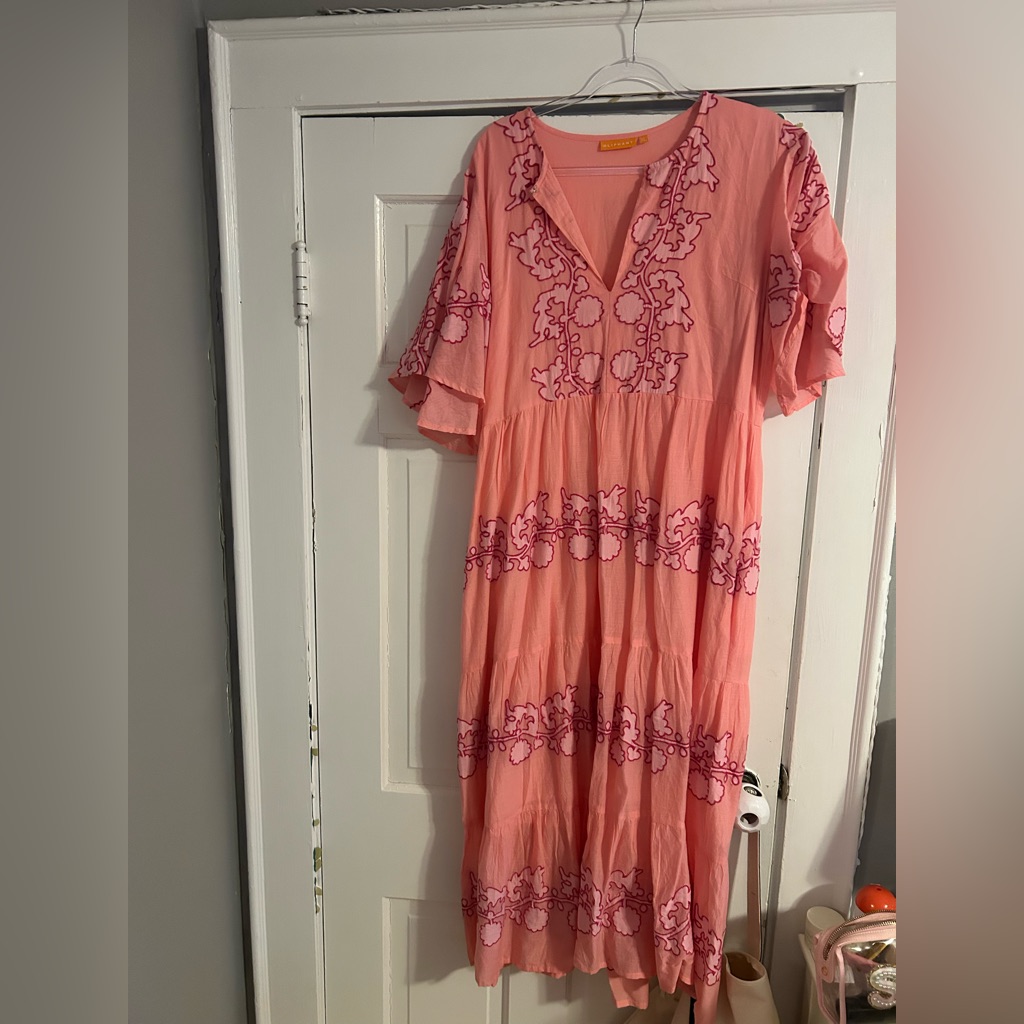 Oliphant Pink Maxi Dress With Embroidery